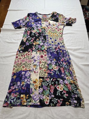 NWT Johnny Was Sky Flower Swing Dress  Patchwork Short Sleeve Bamboo Size M
