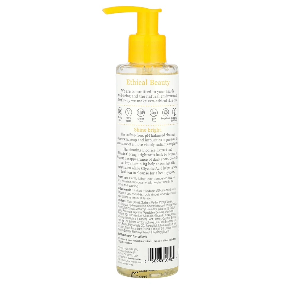 Limpiador iluminador Derma E tono uniforme 6 fl oz 175 ml sin crueldad, ecológico, Foto 2 de 3