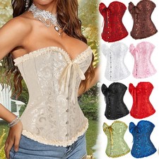 Women's Sexy Brocade Bustier Overbust Boned Corset Lace Up Top Victorian Costume
