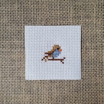 Finished Completed Cross Stitch Mini Blue Bird Branch Piece for DIY Crafts