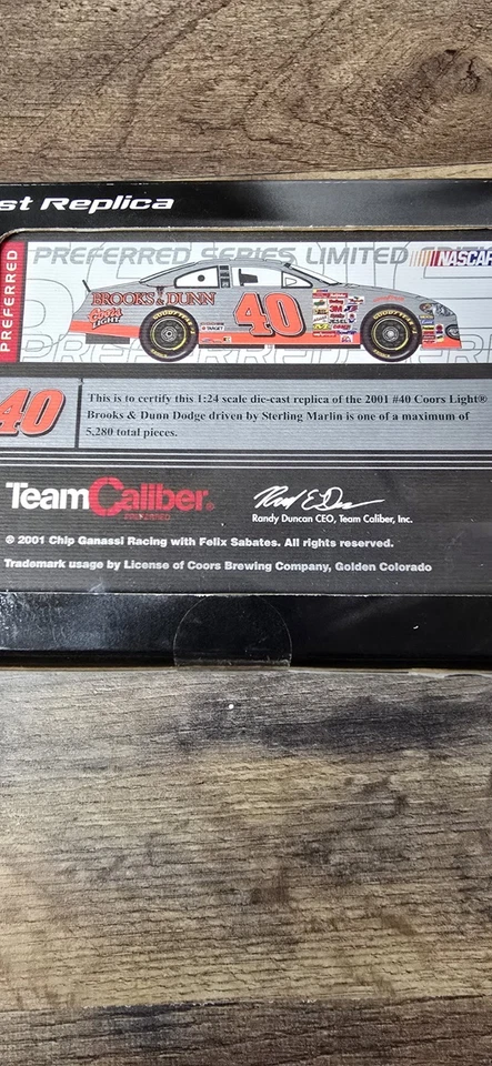 Team Caliber 40 Sterling Marlin Coors Light Brooks & Dunn 1/24 Diecast New - Image 3 of 4