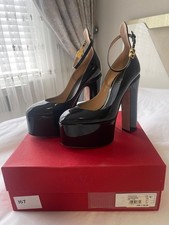 NIB Valentino Garavani EU 37 US 7 Tan-Go Platform Pumps Black Patent Leather 155