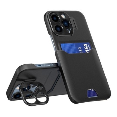 Case For iPhone 14 Plus Card holder & Lens protector stand Case in Black