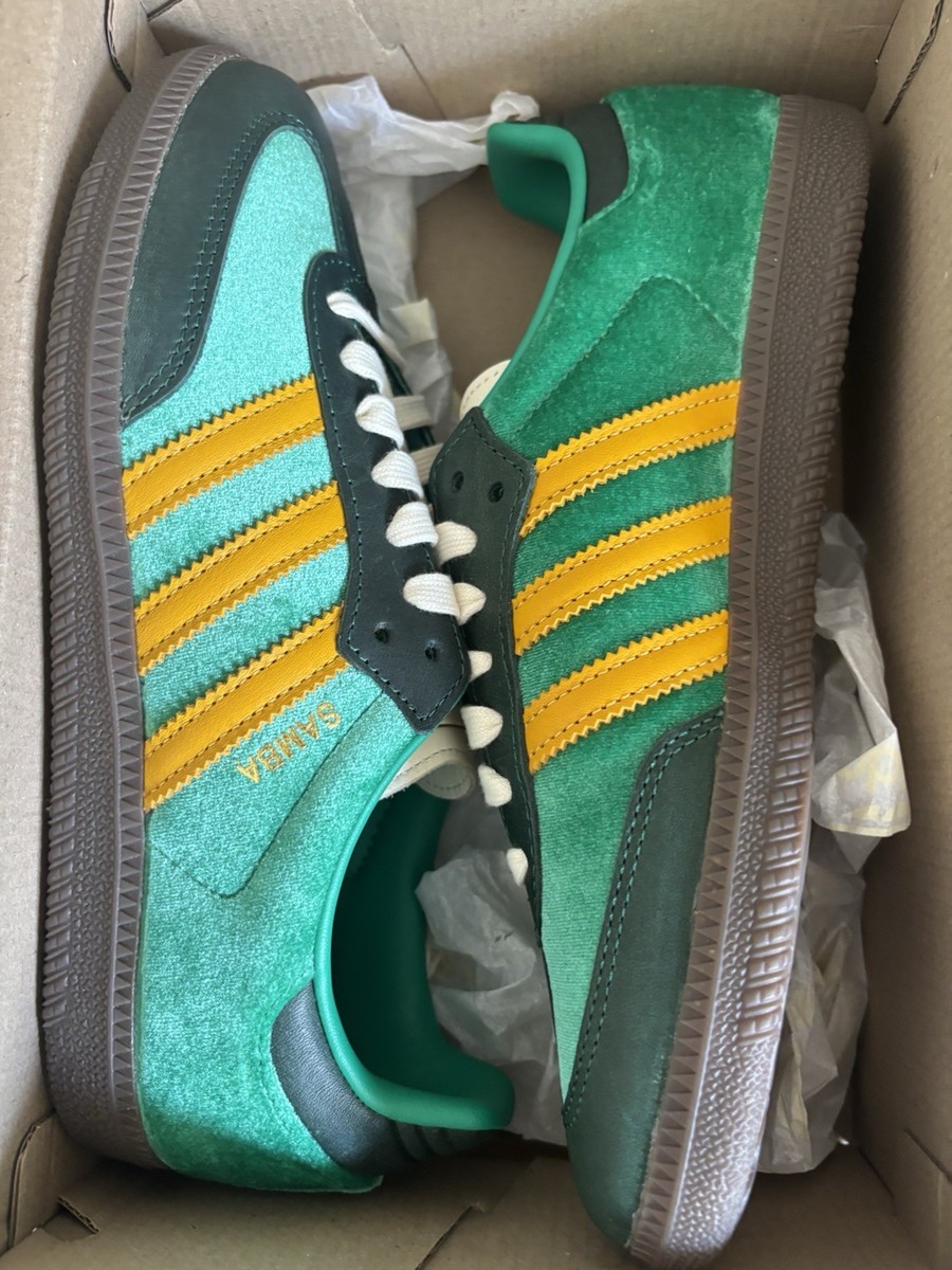 Size 6.5 - Adidas Samba OG Green Preloved Yellow Velvet W