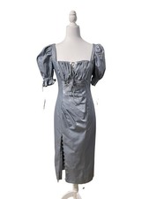 👗ASOS Design Puff Sleeve Slit Milkmaid Dress Size 6 Blue-Gray EUC!👗