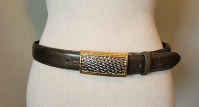 Carlisle Vintage Olive Green Leather Belt, Gold/Silver  display picture 1