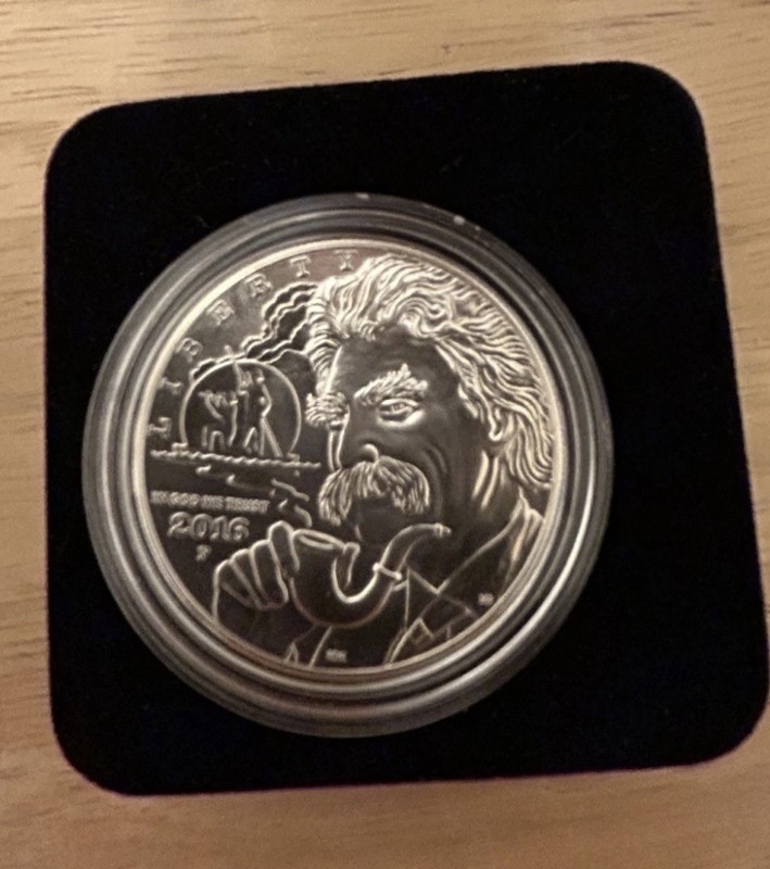 90 percent silver 2016-P Mark Twain UNC Silver Dollar Commemorative Coin W/ Box