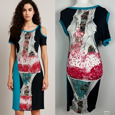 Save The Queen Italy Printed Dress Womens Size Medium Sheer Lightweight Cut Out
