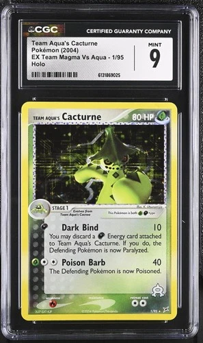CGC 9 MINT Team Aqua's Cacturne 1/95 EX Team Magma Vs Aqua Holo Pokemon Card