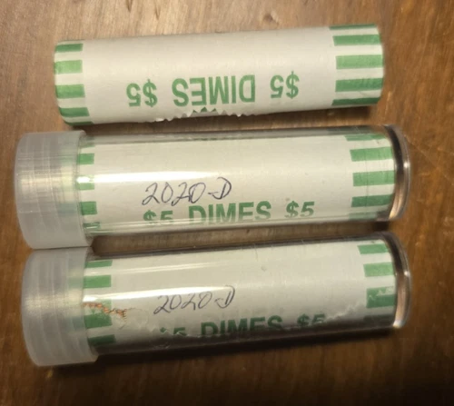 2020-D Roosevelt Dime Uncirculated OBW 50 Coin Roll Wrapped Heads/Tails!