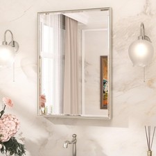 Brushed Nickel Mirror 22 x 30 Inch Beveled Frame Bathroom Mirror, Tempered