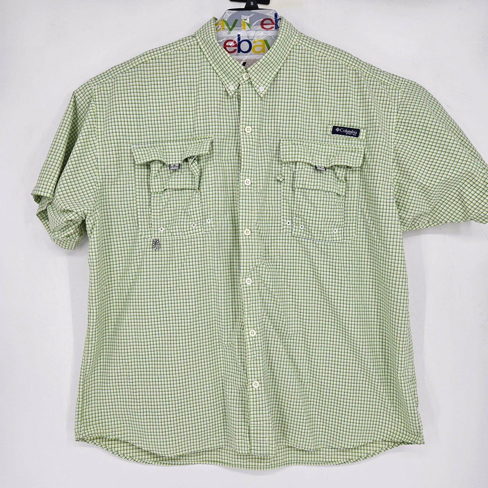 Columbia Shirt Mens XXL Super Bahama PFG Performance Fishing Green Check