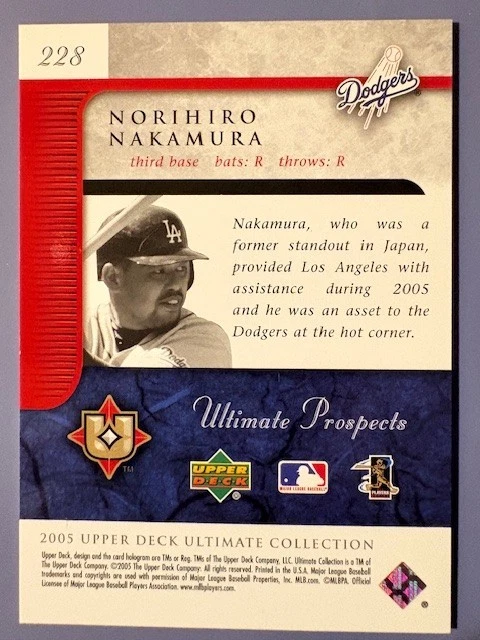 2005 Norihiro Nakamura UD Ultimate Collection Ultimate Prospects - 032/275 - Image 2 of 2