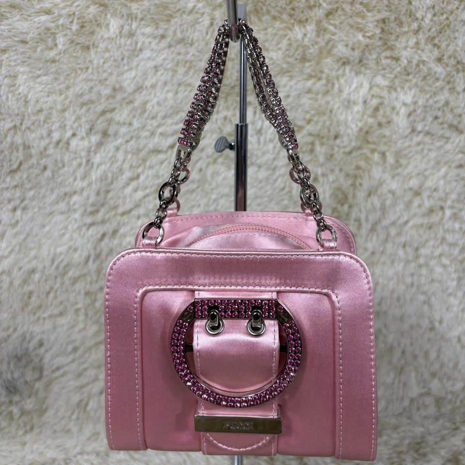 Bolso de Mano Emilio Pucci Satinado Estrás Cadena Hebilla Acento Rosa Foto 3 de 4