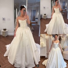Sleeveless Wedding Dresses Ivory Satin Strapless A Line Beach White Bridal Gowns