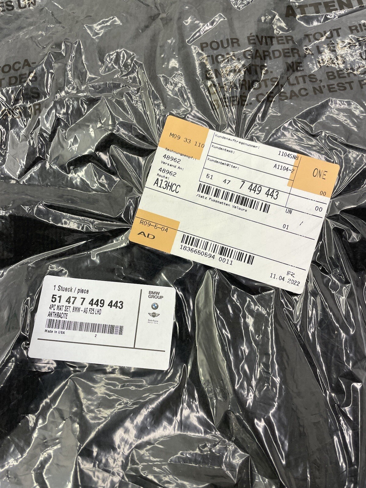 Original BMW X4 F26 X3 F25 REAR FLOOR CARPET LINER COVER MAT BLACK