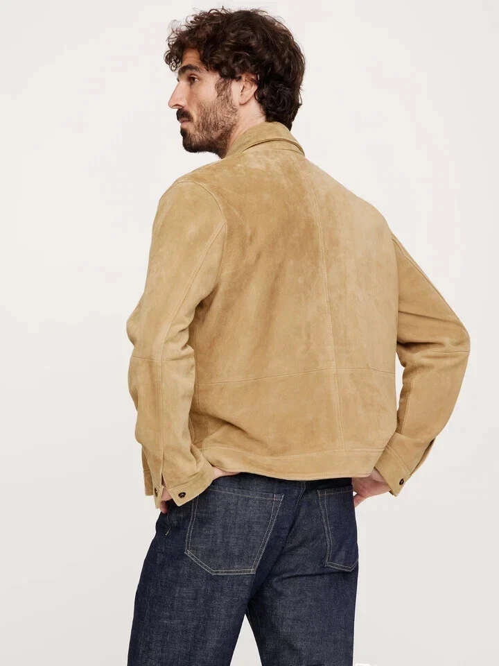 Chaqueta Beige Gamuza Pura Hecha a Mano Nueva Hombre Piel de Cordero Genuina Elegante Motociclista Ajuste Suave Foto 2 de 4