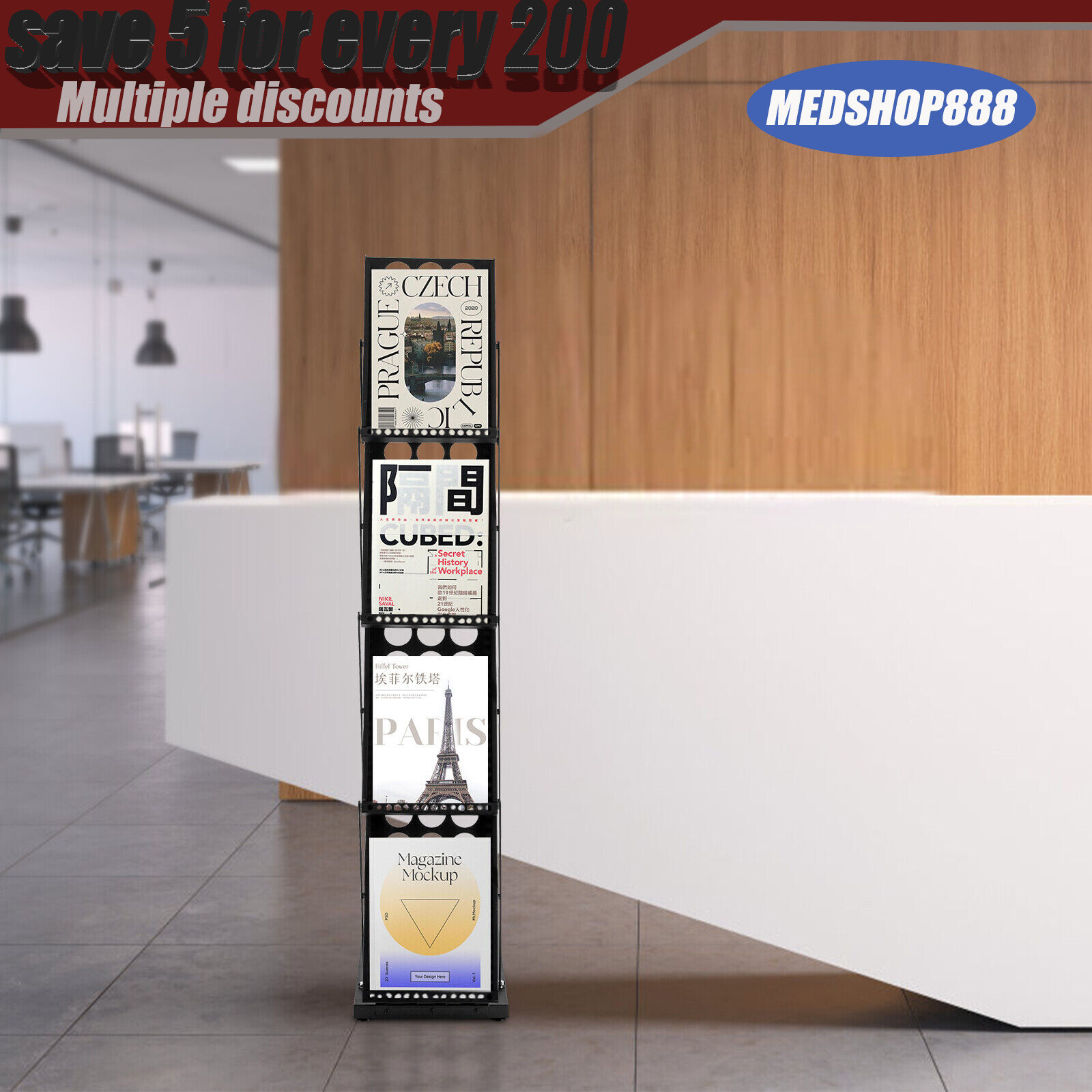 4-layer Foldable Magazine Iron Rack Brochure Literature Display Stand Organiser