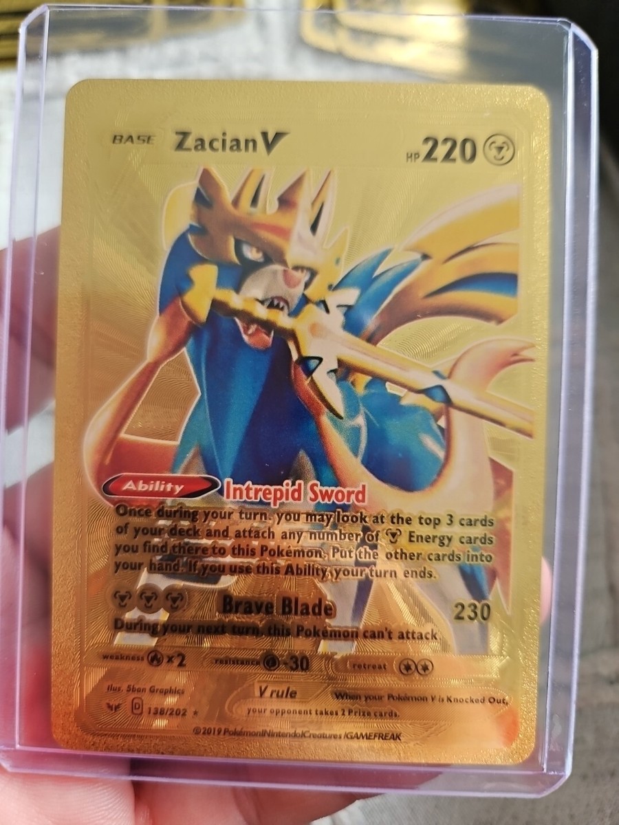 ★asasansan0★ Pokemon Zacian V 220HP Gold Foil Fan Art Card 138/202 | eBay