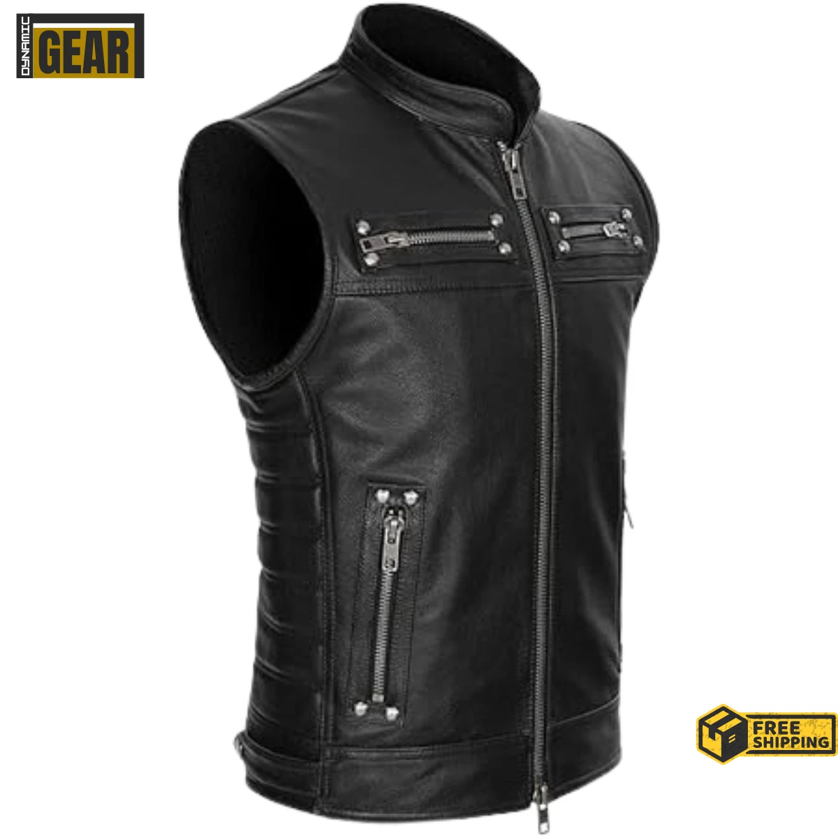 Men's Black Motorcycle Vest Biker Club Genuine Leather Vest