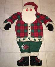 HANDMADE FABRIC WALL ART HANGING QUILTED Christmas SANTA CLAUS HOLIDAY DECOR 42"