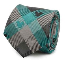 Disney Mickey Mouse Silhouette Teal Plaid Men's Tie