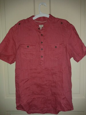 DeFacto Women's 100% Linen Coral Button Up Short Sleeve Small Top X41