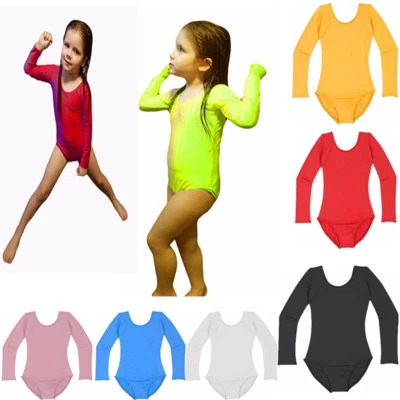 New Girls Uniform Leotard Dance Gymnastics Ballet Long Sleeve Leotards Kids