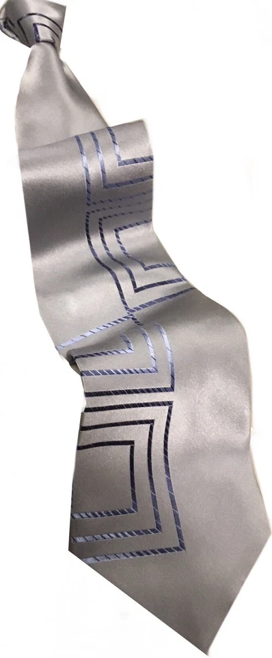 VTG 80’s PIERRE CARDIN Tie 4” Wide Silver w/ Blue Metallic Squares 100% Silk - Image 3 of 4