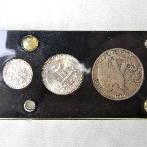USA 1946 silver 5-coin set in Lucite holder; UNC 1, 5, 10, 25 cents; Half is XF - Picture 6 of 6