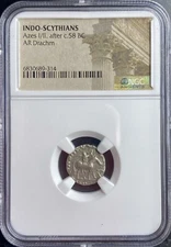 NGC Silver Drachm 35BC-12BC Ancient Greek Indo Scythian Azes I/II Genuine Rare