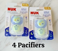 NUK Orthodontic Pacifiers - 0-6 Months - 2 Packs - 4 Total - Blue - Glow In Dark