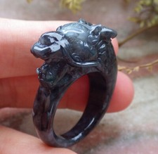 Certified Black Burma 100 Natural A JADE Jadeite Dragon RING USA. 10      603035