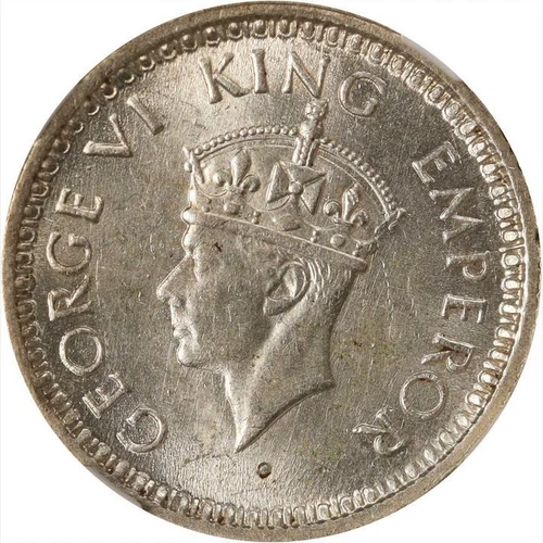 1945 B India 1/4 Rupee Large 5 NGC MS 62. KM-547. Rare Large 5 Variety