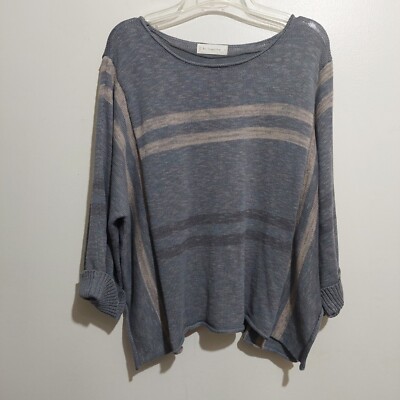 By Together Womens Med Boxy Knit Sweater Pullover Boat Neck 3/4 Sleeve Slit Hem