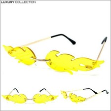 EXAGGERATED Retro PARTY Club Rave SUN GLASSES Funky Fire Flame Shape Yellow Lens
