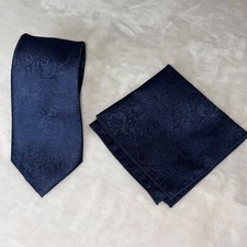 100 Silk Designer 58" Necktie Matching Pocket Square Set Blue Paisley