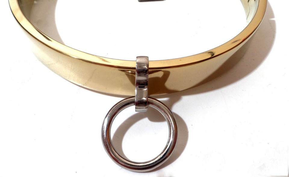 16 Locking Flat Gold Titanium Finish Slave Collar Stainless Steel Bdsm 