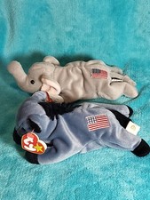 TY Righty Lefty Beanie Baby Babies (Not Buddies) Elephant and Donkey USA RARE