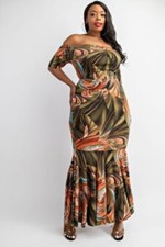 Plus Size Off Shoulder Flare Maxi Dress