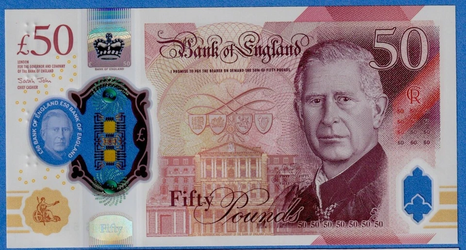 Great Britain UK England 50 Pounds 2023/2024 P-401 King Charles UNC Polymer - Image 2 of 3