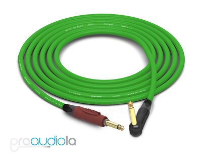 Canare Quad Instrument Cable | Silent 1/4'' TS to 90° 1/4'' TS | Green 35 Ft