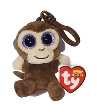 Ty Beanie Boos COCONUT the Monkey KEY CLIP GLITTER EYES 3" NEW MWMTs Stuffed Toy