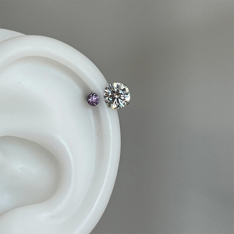 1Pcs Shiny 1.2MM Colorful Zircon Stainless Steel Annular Ear Bone Nail Earring