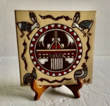 Earthtones Tuoti Southwest Artist Handcrafted 6" Square Ceramic Tile 1990