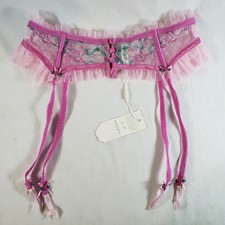 For Love and Lemons Viviane Rose Garter Belt Medium Pink Floral Tulle