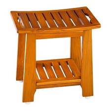18" Standard Teak Shower Bench with Shelf  Handle Waterproof, NonSlip Bath ...