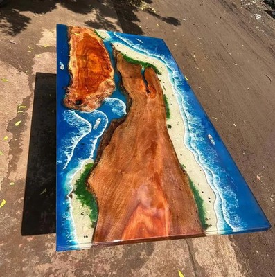 Handmade Ocean Resin Table Top: Live Edge Coastal Beach Decor