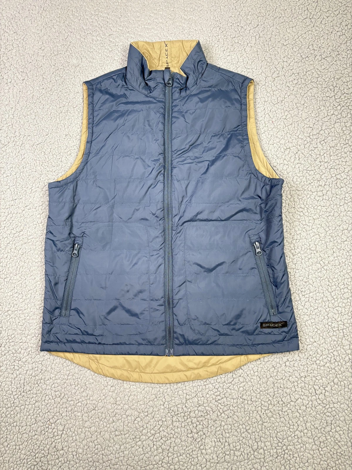SpaceX Vest Mens Small Blue Tan Reversible Quilted Insulated Puffer Outerwear