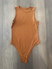 SHEIN Bodysuit Womens Large Brown Sleeveless Ribbed Knit One Piece Tank Top
